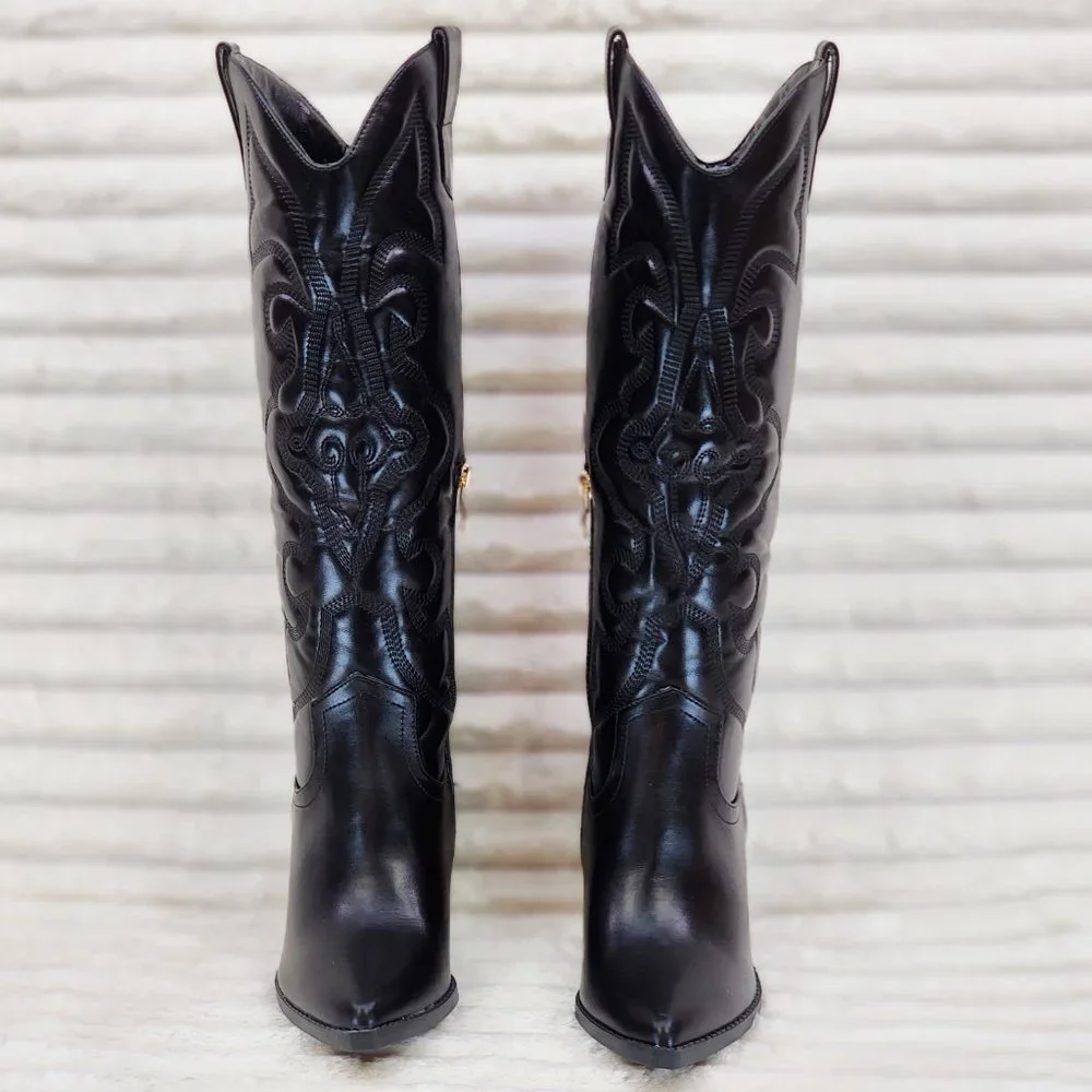 Electric Cowboy Jet Black Matte Western Knee High Cowgirl Boots Jet Black - Picture 9 of 15